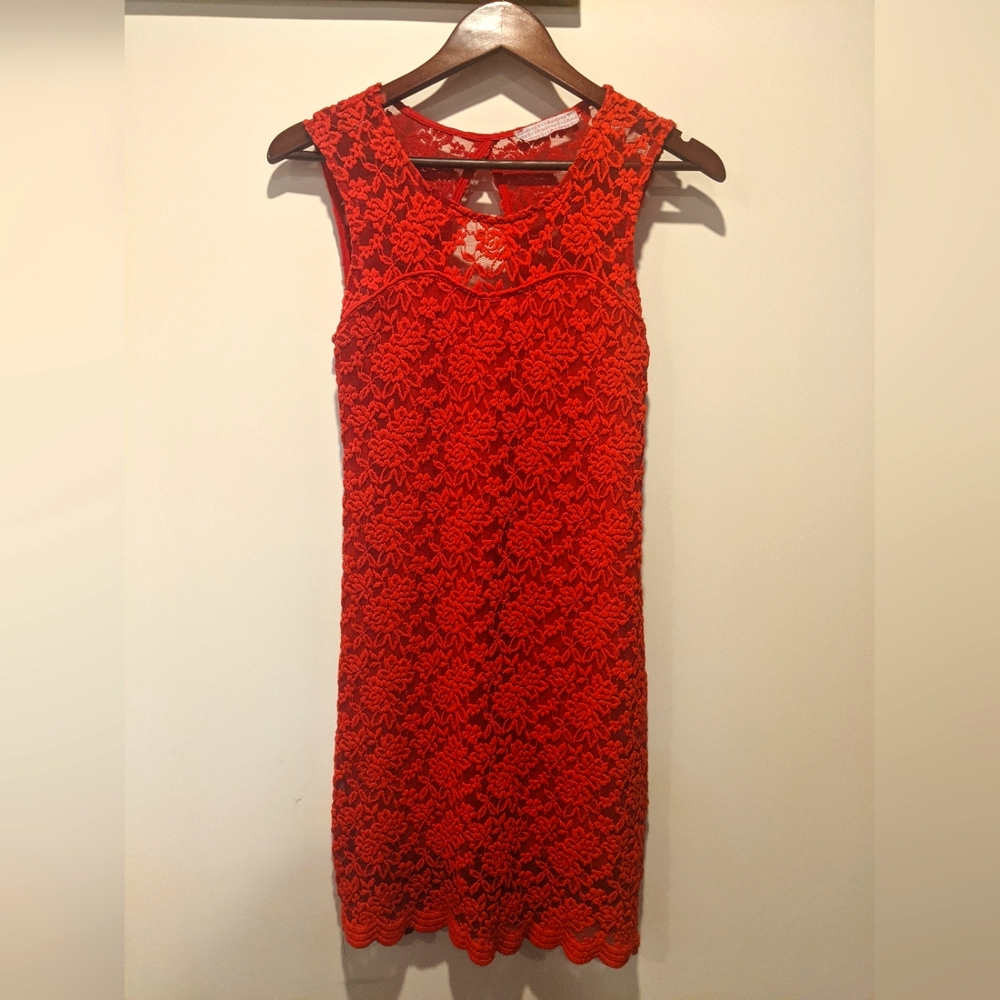 Audrey 3 + 1 Poppy Red lace crochet mini dress size small